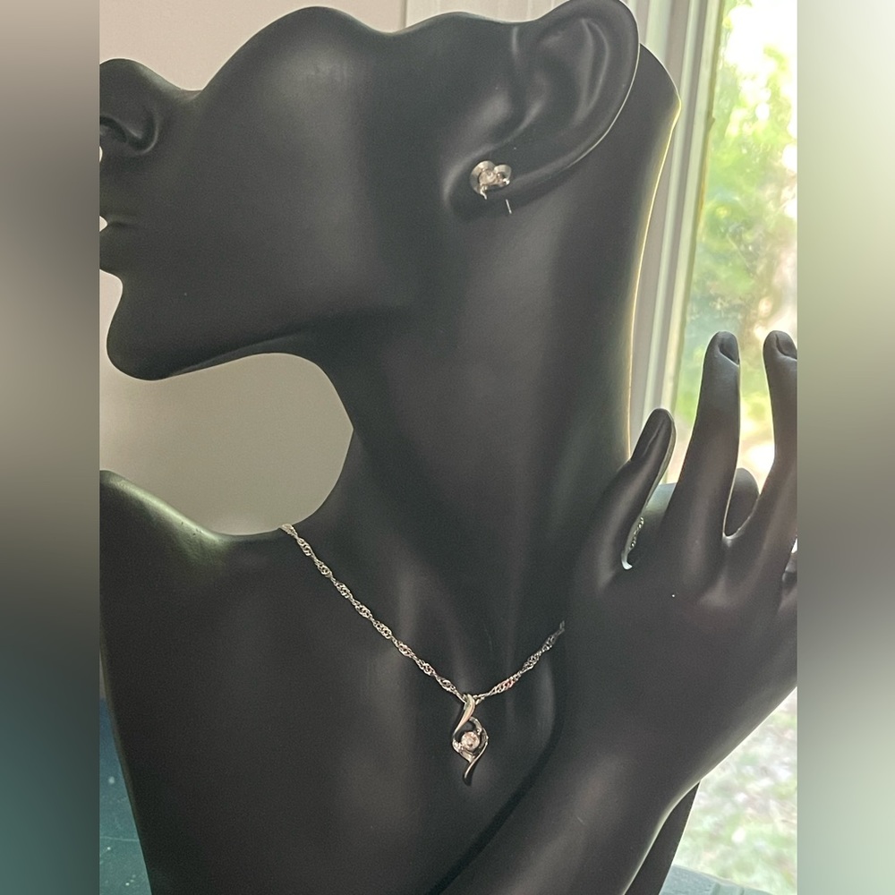 CZ and Silver Necklace and Earrings Fashion Jewelry